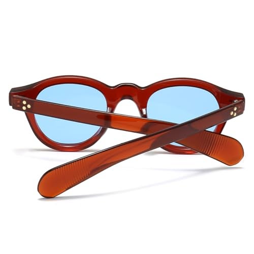 JOVAKIT Trendy Round Sunglasses for Women Men 90s Retro Vintage Classic Fashion Round Frame Sun Glasses Black Shades (Brown/Blue) - Image 3