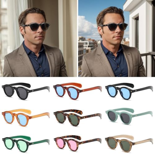 JOVAKIT Trendy Round Sunglasses for Women Men 90s Retro Vintage Classic Fashion Round Frame Sun Glasses Black Shades (Brown/Blue) - Image 5