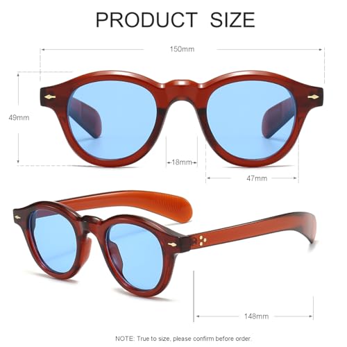 JOVAKIT Trendy Round Sunglasses for Women Men 90s Retro Vintage Classic Fashion Round Frame Sun Glasses Black Shades (Brown/Blue) - Image 4