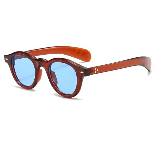JOVAKIT Trendy Round Sunglasses for Women Men 90s Retro Vintage Classic Fashion Round Frame Sun Glasses Black Shades (Brown/Blue) - Image 1