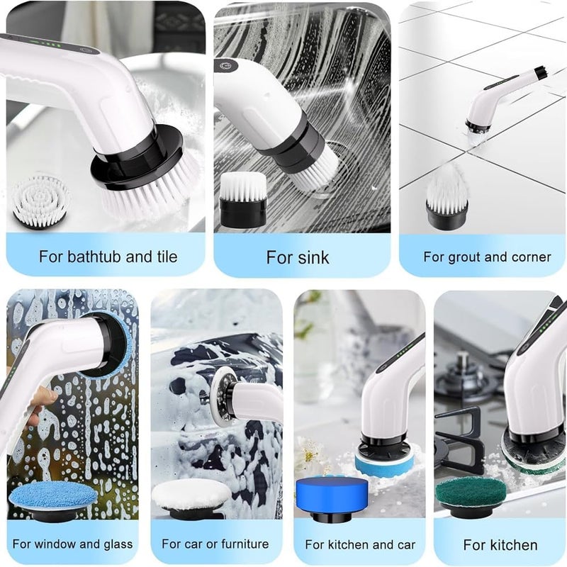 فرشاة تنظيف كهربائية دوارة، فرشاة تنظيف لاسلكية مع 7 رؤوس فرش قابلة للاستبدال، فرشاة تنظيف دش مع مقبض قابل للتعديل والفصل للحمام، حوض الاستحمام، البلاط، الأرضية، السيارة - Image 5