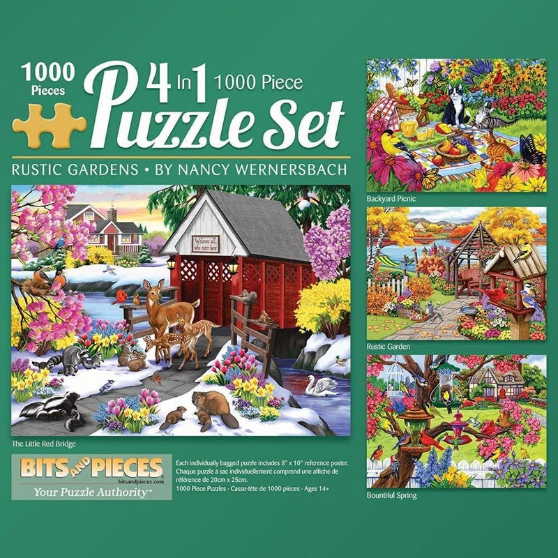 Bits and Pieces 4in1 MultiPack 1000 Piece Jigsaw Puzzles for AdultsEach Measures 20 x 27 51cm x 69cmRustic Garden by Artist Nancy Wernersbach - Image 3