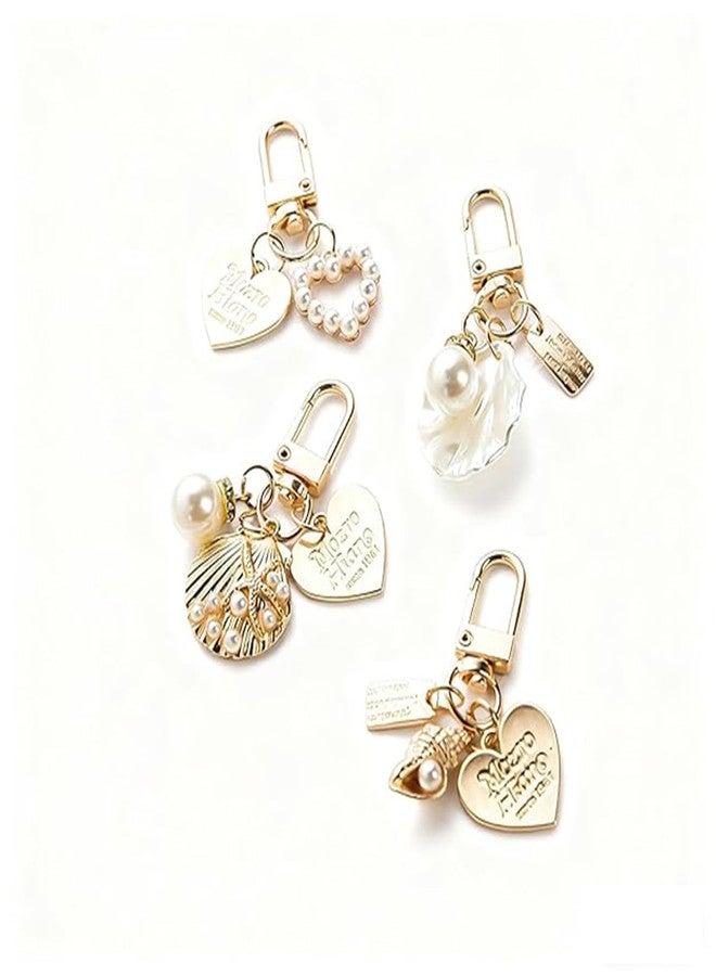 Pmeixcy 4Pcs Pearl Shell Keychain Set, Cute Ocean Beach Bag Charm - Durable Alloy Purse Charm for Handbags, Mobile Phone Decor, Ideal Gift for Women Girls Beach Lovers - Image 1