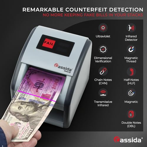 Cassida Omni-ID 2-in-1 Currency Counterfeit Detector with UV Identification Verification Lights – Bill Checker with Infrared, Magnetic and Ultraviolet Sensors - Pass/Fail Display (Pass/Fail + UV) - Image 4
