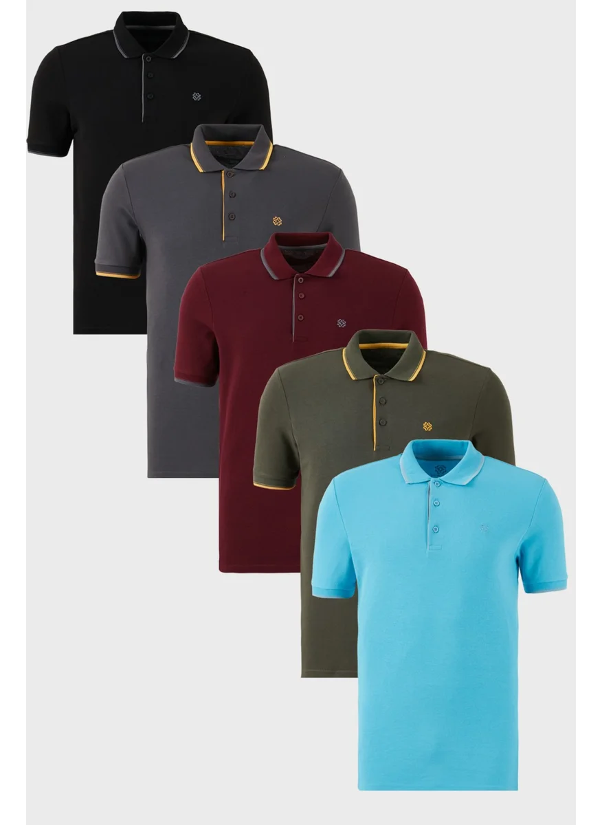 Buratti Cotton Slim Fit Stripe Detail Buttoned Polo Collar 5-Pack T Shirt Men's T Shirt 5902118S5