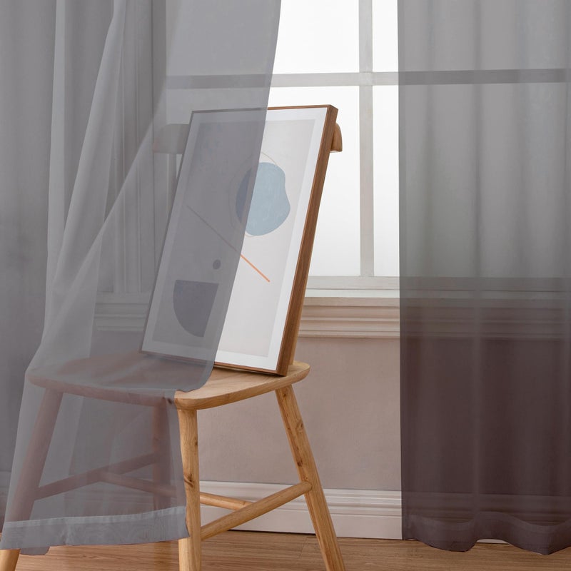 Simplebrand Grey Sheer Curtains 84 Inches Long, Light Filtering Rod Pocket Solid Color Window Sheer Curtain Panels, Elegant Curtains & Drapes for Living Room 2 Panels (Charcoal Grey, 2x42x84'') - Image 2