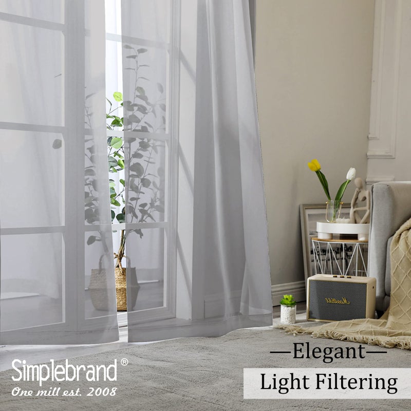 Simplebrand Grey Sheer Curtains 84 Inches Long, Light Filtering Rod Pocket Solid Color Window Sheer Curtain Panels, Elegant Curtains & Drapes for Living Room 2 Panels (Charcoal Grey, 2x42x84'') - Image 4