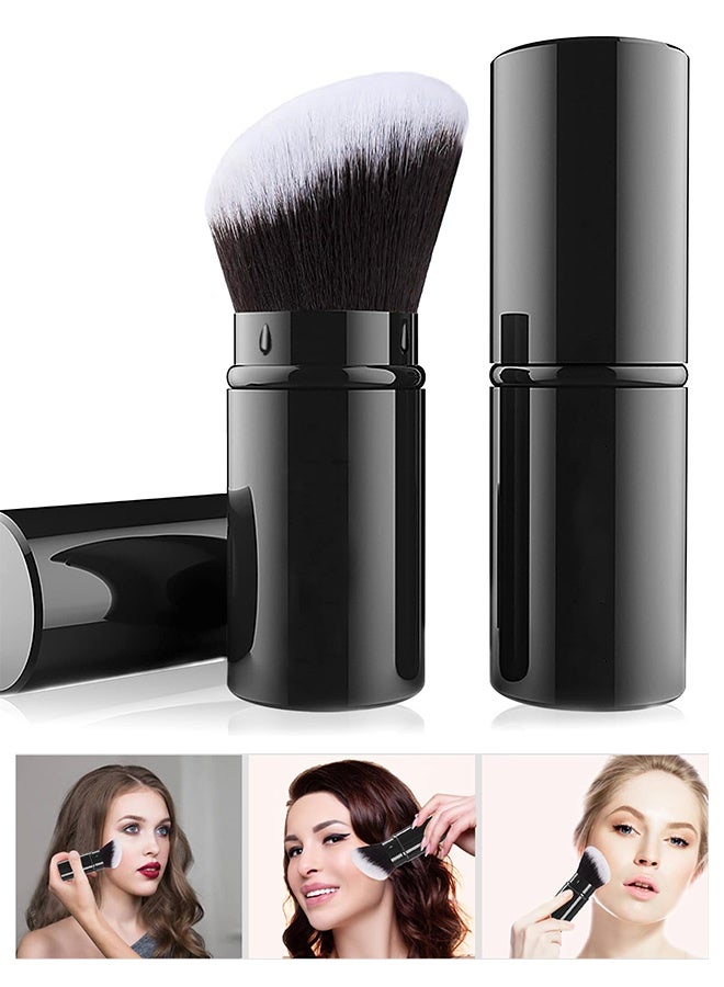 Retractable Kabuki Travel Makeup Brush with Protective Cover, Aluminum Handle Cruelty Free Portable Face Brush for Foundation Blush Bronzer Buffing - Image 1