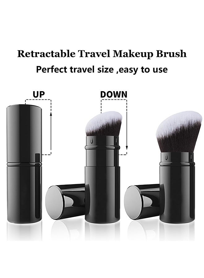 Retractable Kabuki Travel Makeup Brush with Protective Cover, Aluminum Handle Cruelty Free Portable Face Brush for Foundation Blush Bronzer Buffing - Image 2