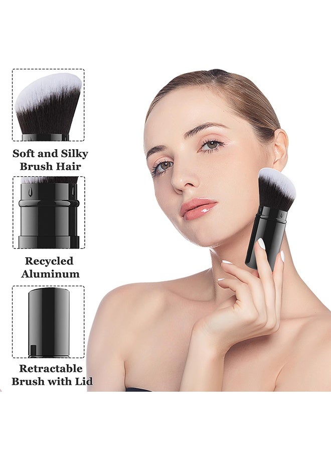 Retractable Kabuki Travel Makeup Brush with Protective Cover, Aluminum Handle Cruelty Free Portable Face Brush for Foundation Blush Bronzer Buffing - Image 4