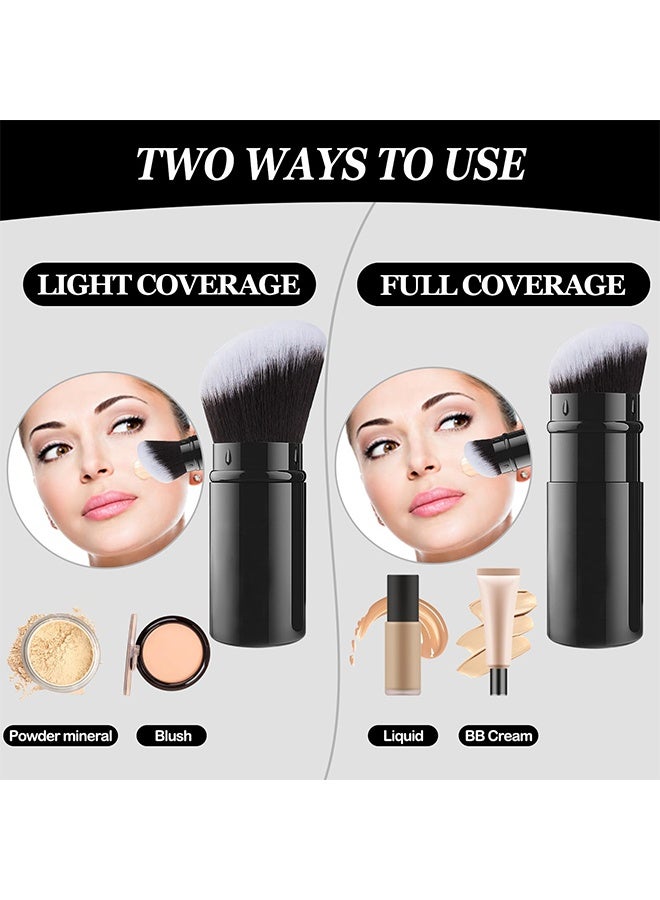 Retractable Kabuki Travel Makeup Brush with Protective Cover, Aluminum Handle Cruelty Free Portable Face Brush for Foundation Blush Bronzer Buffing - Image 3
