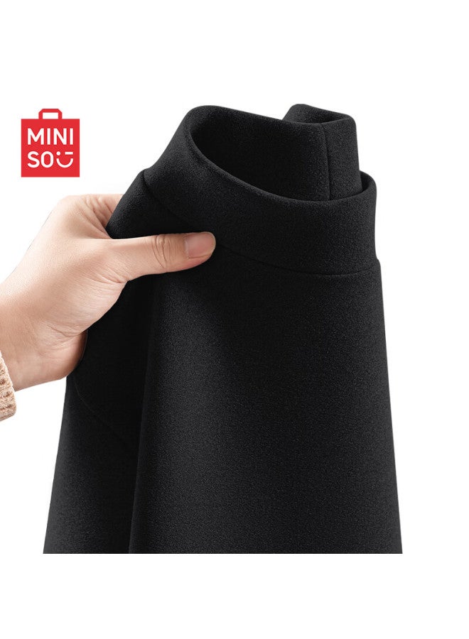 Miniso Miniso Men's Base Layer, Winter High-end Feel, Brushed Fleece-lined Semi-turtleneck Long-sleeve T-shirt, Black, L  - Image 1