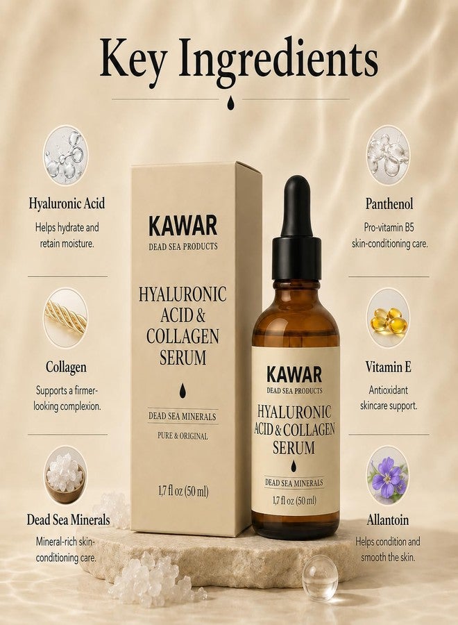 KAWAR Premium Dead Sea Hyaluronic Acid & Collagen Face Serum, 50 ml, Bottle - Image 5