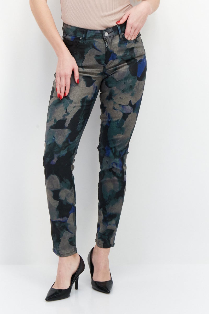 GUESS بنطلون نسائي ضيق بتصميم تلوين ربطة، مجموعة أسود - Image 1