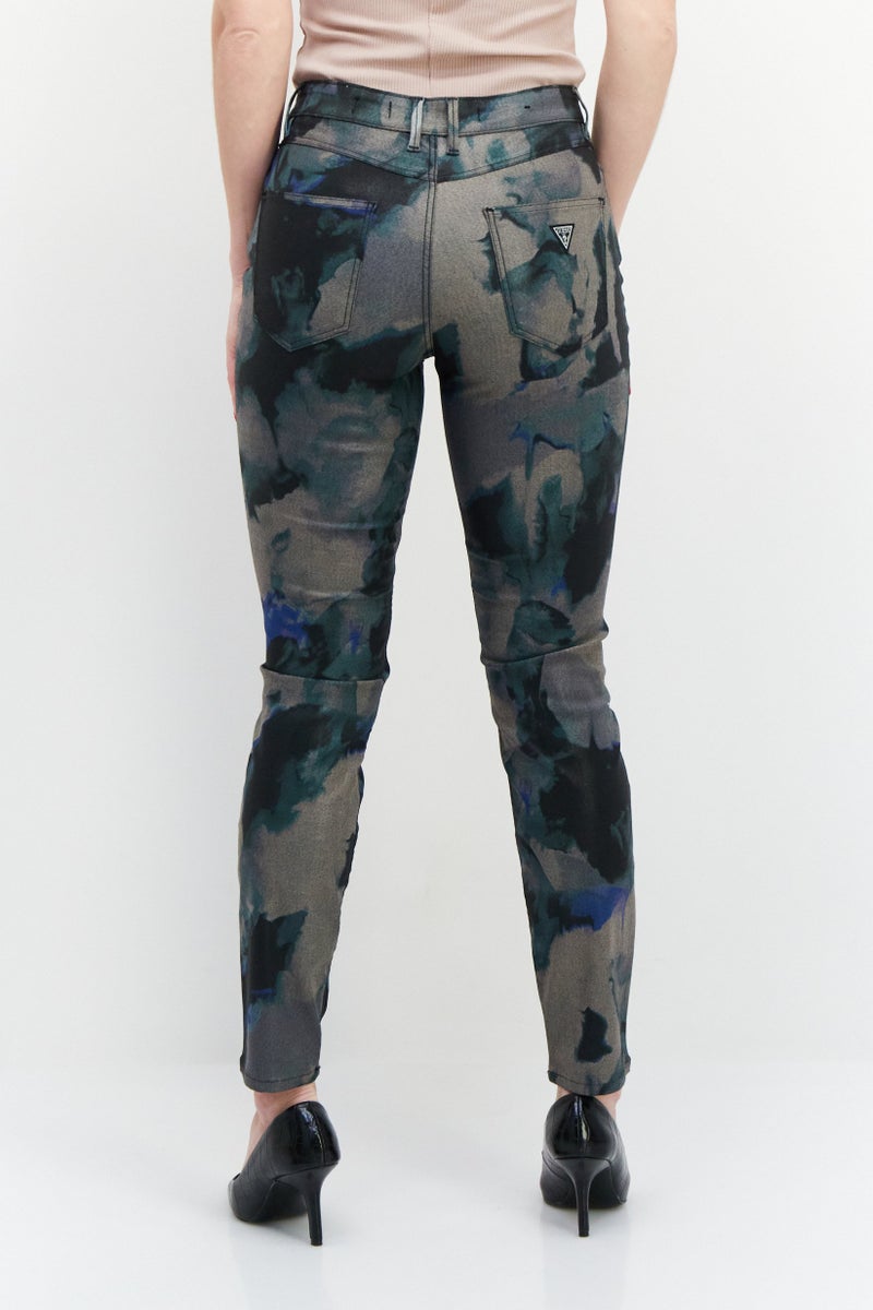 GUESS بنطلون نسائي ضيق بتصميم تلوين ربطة، مجموعة أسود - Image 3