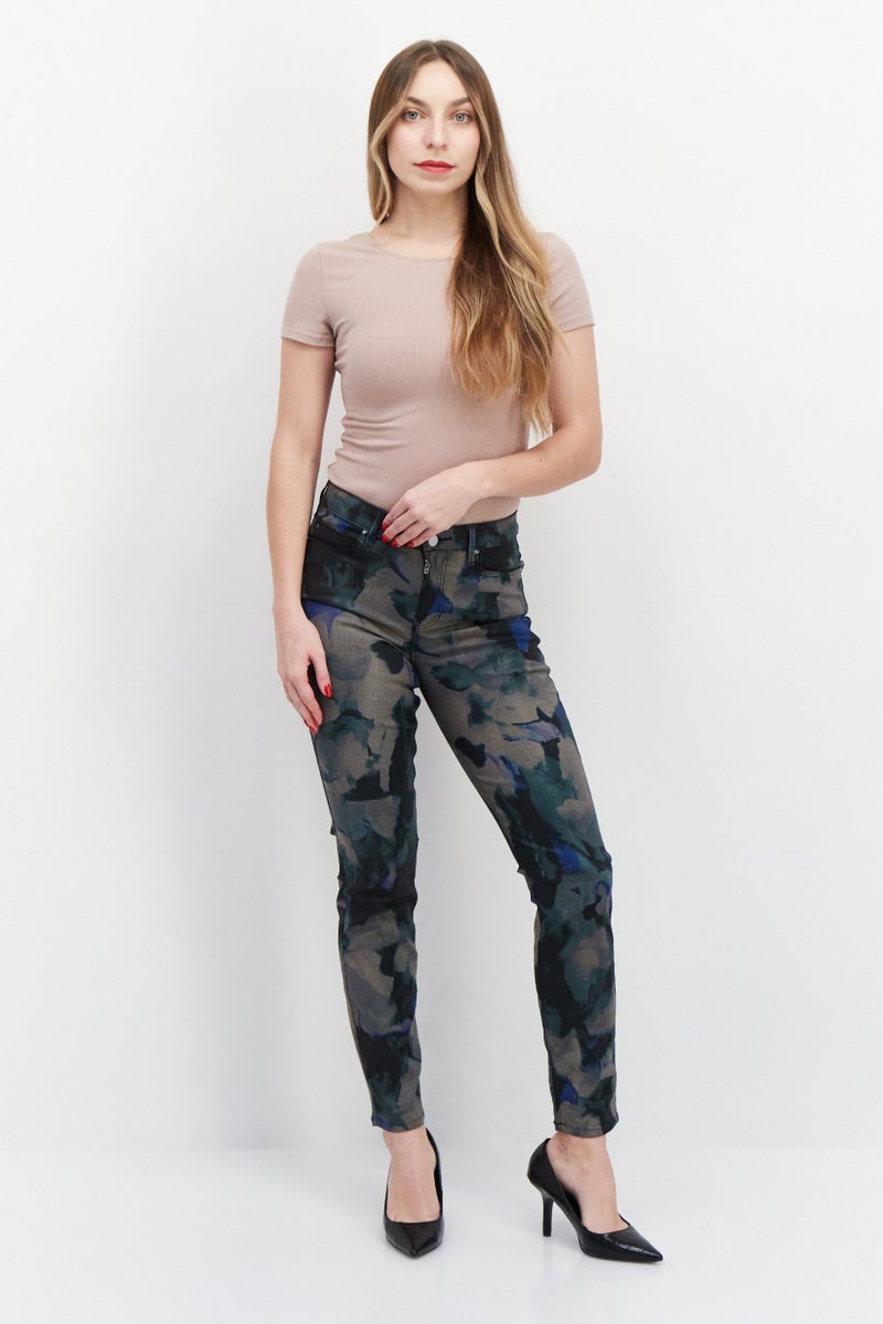 GUESS بنطلون نسائي ضيق بتصميم تلوين ربطة، مجموعة أسود - Image 2