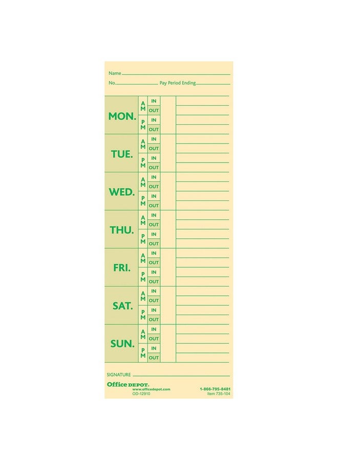 Office Depot Time Cards With Deductions, Weekly, Monday-Sunday Format, 2-Sided, 3 3/8In X 8 7/8In, Manila, Pk Of 100, Gb-735104 - Image 1