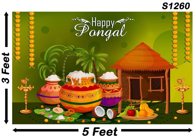 Backdropon Happy Pongal Festival Design Backdrop Cloth for Pooja Decoration Traditional Background Curtain Cloth for Festival Size 3 Feet Height and 5 Feet Width(3 * 5) - Image 3