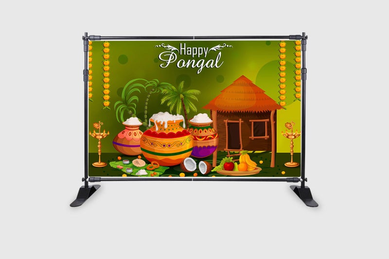 Backdropon Happy Pongal Festival Design Backdrop Cloth for Pooja Decoration Traditional Background Curtain Cloth for Festival Size 3 Feet Height and 5 Feet Width(3 * 5) - Image 2