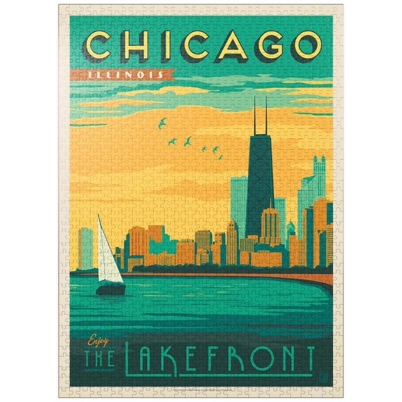 MyPuzzle.com MyPuzzle Chicago Lakefront Vintage Poster Premium 1000 Piece Jigsaw Puzzle for Adults - Image 3