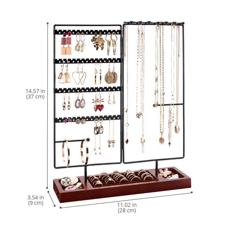 ProCase Jewelry Organizer Stand Earring Holder Organizer, 6 Tiers Earring Organizer Tree Necklace Rack Jewellery Tower Bracelets Holder Storage with Removable Wooden Ring Tray for Women Girls -Black - Image 5