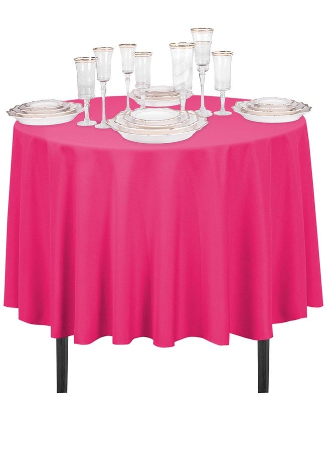 LTC LINENS LinenTablecloth Round Cotton-Feel Tablecloth, 90-Inch, Fuchsia, Pink - Image 3