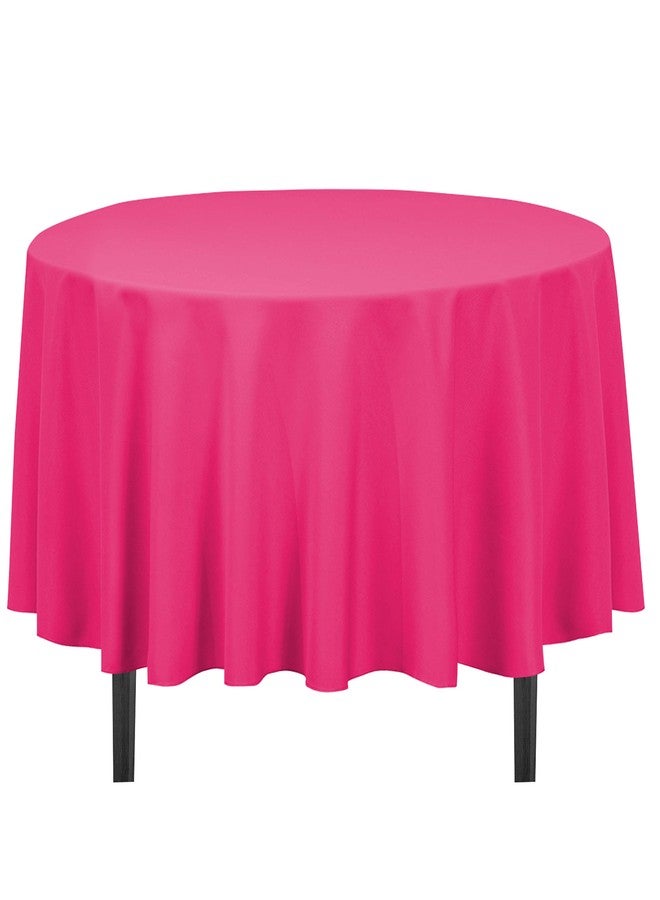 LTC LINENS LinenTablecloth Round Cotton-Feel Tablecloth, 90-Inch, Fuchsia, Pink - Image 1