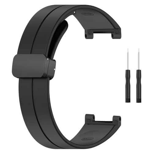 T TECLUSIVE Soft Silicone Strap Band with Magnetic Lock Compatible for Amazfit T-Rex/Amazfit T-Rex Pro | Adjustable Silicone Rubber Band with Installation Tools for T Rex Pro (Black) - Image 1