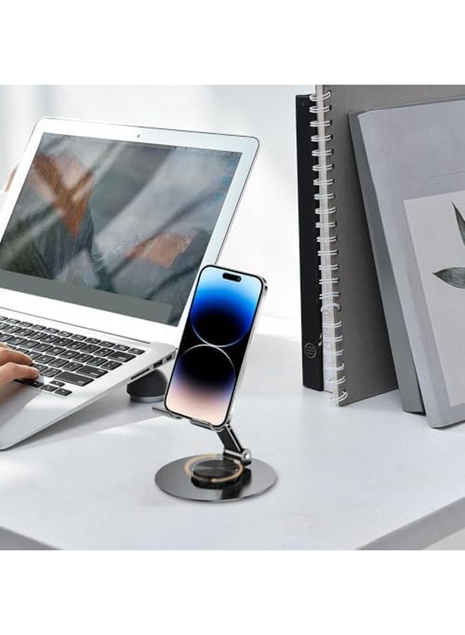 Gray Rotating Phone Stand Adjustable Height Angle Foldable Holder for Desk Video Calls Streaming Watching - Image 5