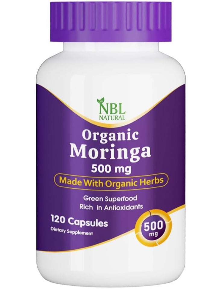 NBL Natural Organic Moringa 500mg, Energy, Metabolism, & Immune Support, 120 Capsules  - Image 1