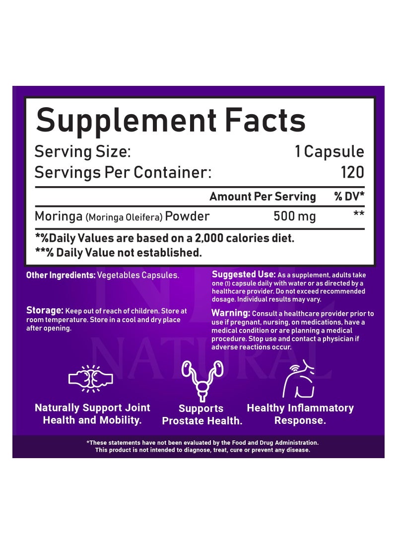 NBL Natural Organic Moringa 500mg, Energy, Metabolism, & Immune Support, 120 Capsules  - Image 5