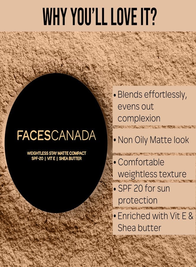 FACESCANADA Weightless Stay Matte Finish Compact Powder - Toffee 05, 9g | SPF 20 | Non Oily Matte Look | Evens Out Complexion | Prevents Acne | Blends Effortlessly | Pressed Powder For All Skin Types - Image 2