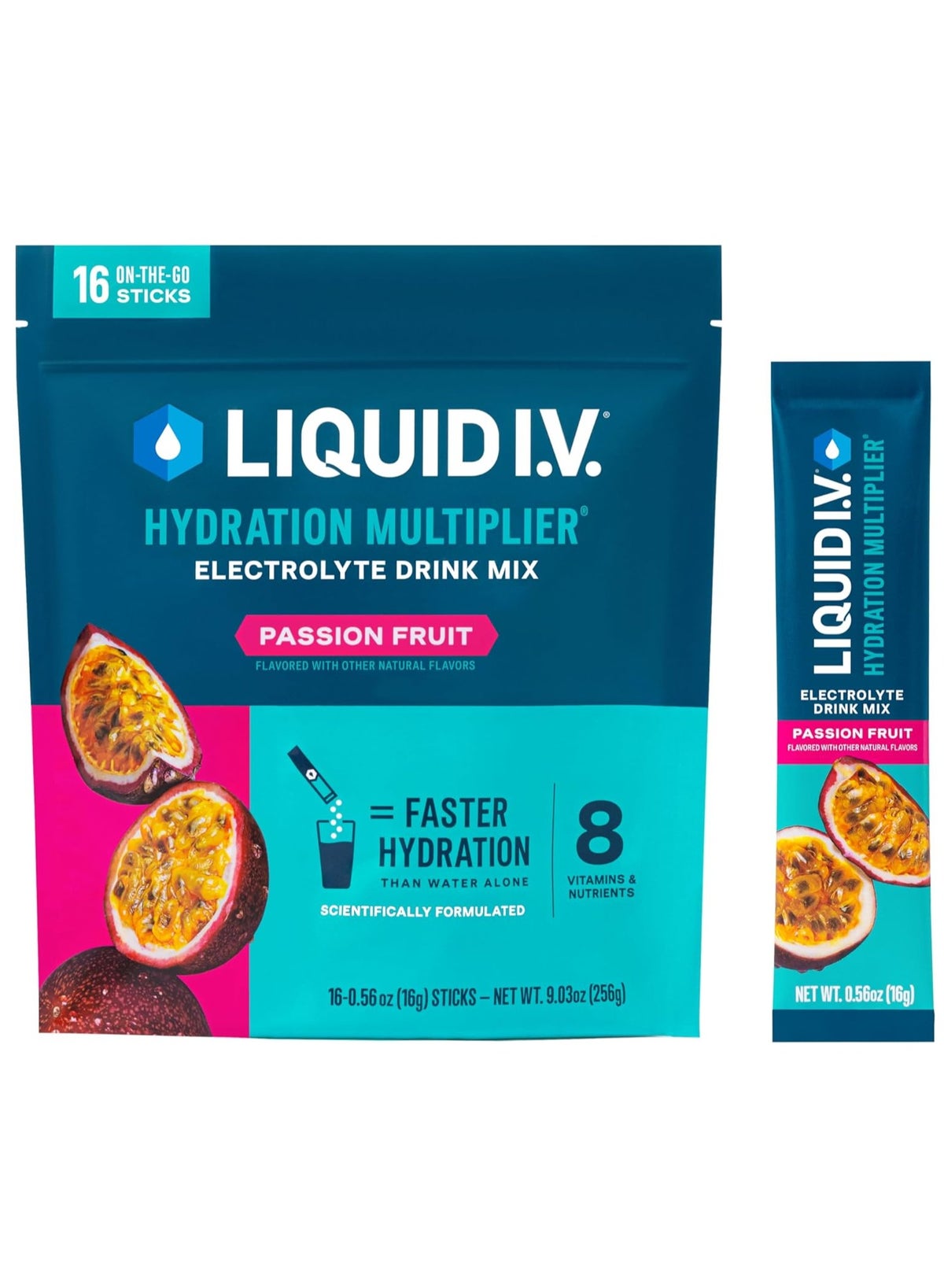 Liquid I.V. Hydration Multiplier Passion Fruit Electrolyte Drink Mix 16Pcs