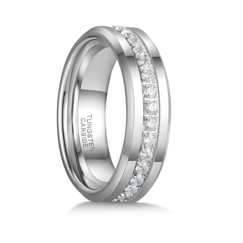 Greenpod 6mm Tungsten Carbide Rings for Men Silver Cubic Zirconia Eternity Wedding Band Women High Polish Comfort Fit Size 6