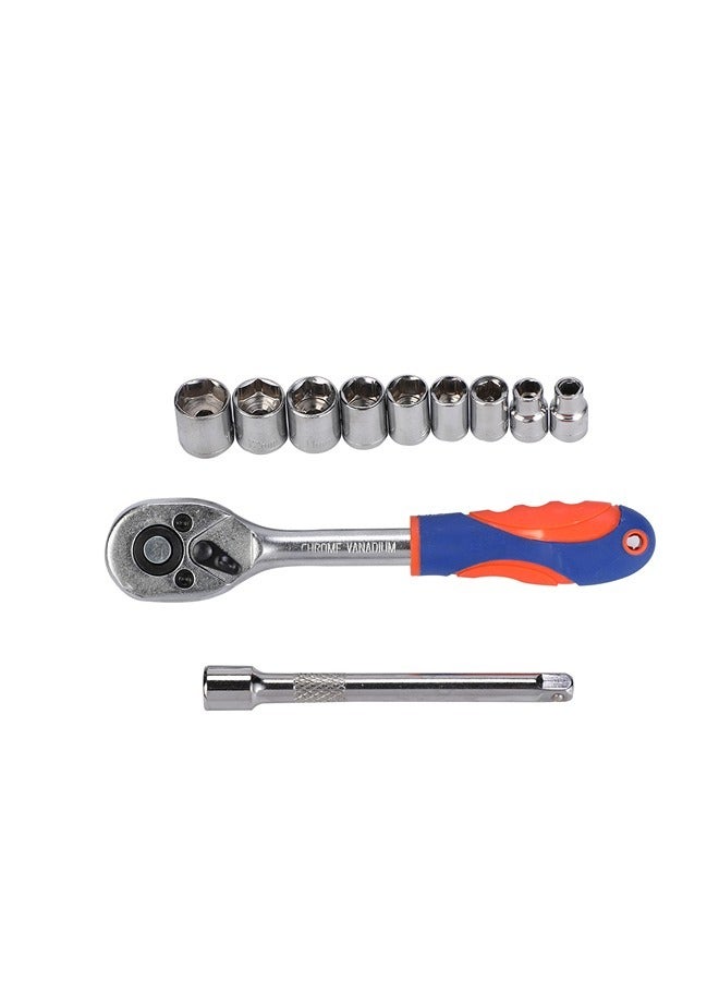 BMB tools Ratchet Wrench Set - 1/4inch 10 Piece |Socket Quick Release Ratchet Handles and Extensions  - Image 1
