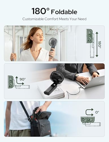 COSTAR Handheld Fan, 180° Foldable Desk Fan, Brushless Motor Portable Hand Fan, 3 Speeds USB Fan, 2400mAh Battery Rechargeable for Summer and Travel Use by Women and Men (Black) - Image 2
