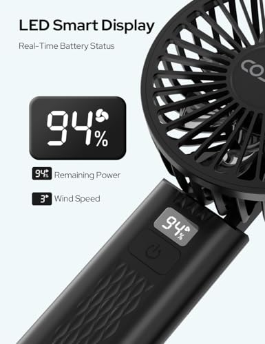 COSTAR Handheld Fan, 180° Foldable Desk Fan, Brushless Motor Portable Hand Fan, 3 Speeds USB Fan, 2400mAh Battery Rechargeable for Summer and Travel Use by Women and Men (Black) - Image 4