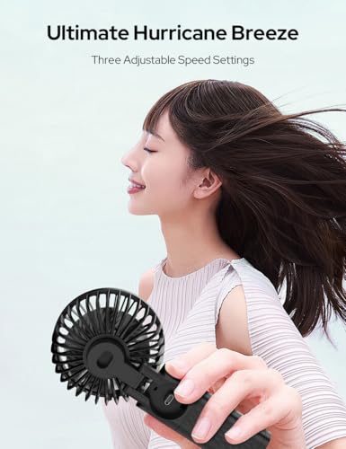 COSTAR Handheld Fan, 180° Foldable Desk Fan, Brushless Motor Portable Hand Fan, 3 Speeds USB Fan, 2400mAh Battery Rechargeable for Summer and Travel Use by Women and Men (Black) - Image 3