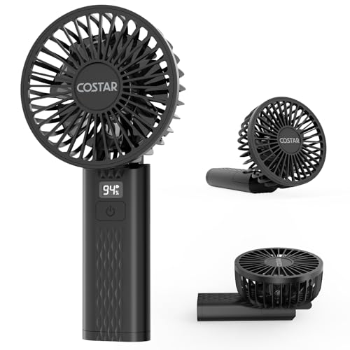 COSTAR Handheld Fan, 180° Foldable Desk Fan, Brushless Motor Portable Hand Fan, 3 Speeds USB Fan, 2400mAh Battery Rechargeable for Summer and Travel Use by Women and Men (Black) - Image 1