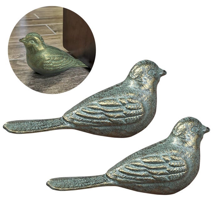 DOOR STOPPER SECURITY FLOOR DECORATIVE CUTE BIRD HEAVY DUTY CAST IRON DOOR STOP 2 PACK DOOR STOPS WEDGE ANTIQUE GOLDGREEN