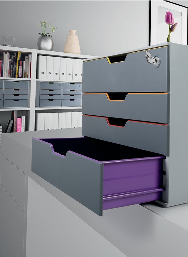 Durable A4 File Drawer, 4-Drawer Colour-Coded Organiser for A4/C4/Folio/Letter Files | 2 XXL Lockable Drawers, Silent Pull-Out, Labelling Windows, Stackable, 5-Year Warranty, Made in Germany - Image 2