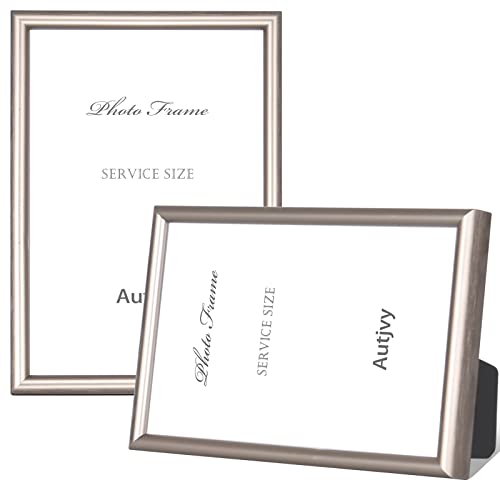 Autjvy 4x6 Picture Frame Champagne Brushed Modern Simple Thin Aluminum Metal Photo Frame with HD Real Glass, Display for Tabletop and Wall Collage. (2 Pack) - Image 1