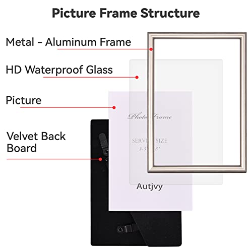 Autjvy 4x6 Picture Frame Champagne Brushed Modern Simple Thin Aluminum Metal Photo Frame with HD Real Glass, Display for Tabletop and Wall Collage. (2 Pack) - Image 3