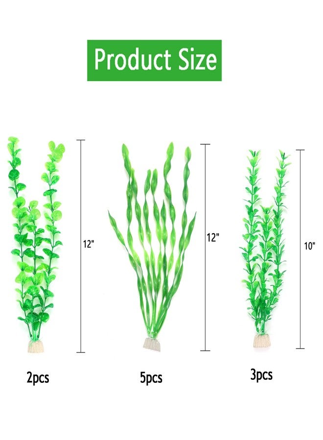 AQUANEAT Artificial Fish Tank Plants, Green Plastic Aquarium Accessories, Multi Shape Fake Decorations, 10packs - Image 2