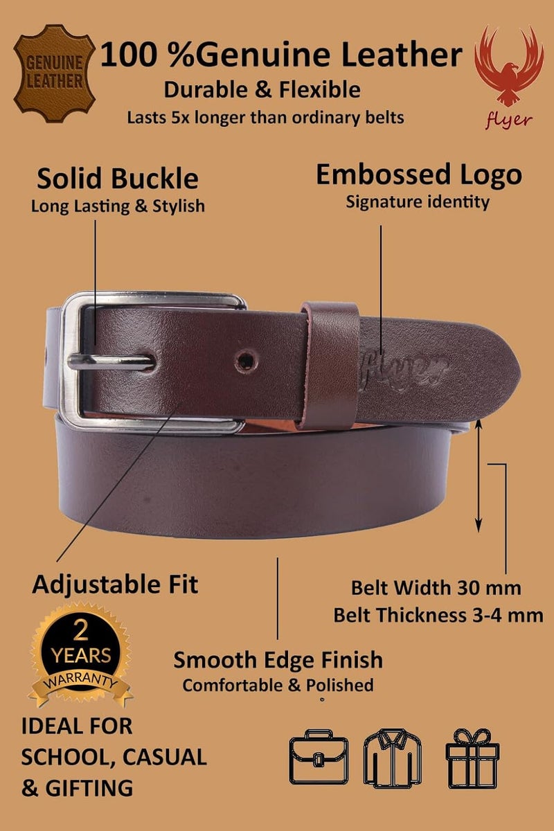 Flyer Kids Leather Belt for Boys & Girls | Genuine Adjustable Belt Real Leather Buckle Belt for School, Uniform, Bike Ride, Jeans | Age 2–14 Years | Brown | Pack of 1 | BR4579 - Image 2
