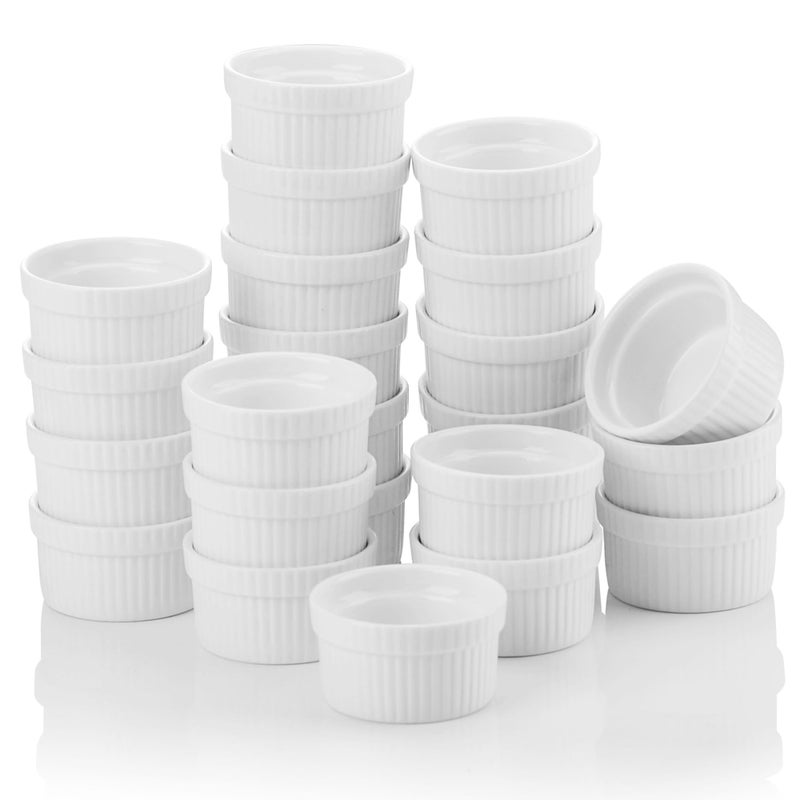 MALACASA Mini Ramekins 15 oz set of 24 Ramiken Ceramic Creme Brulee Ramekins White Custard Cups Small Dipping Bowls for Kitchen Serving Sauce Condiments Dishwasher Oven Safe Series RAMEKINDISH