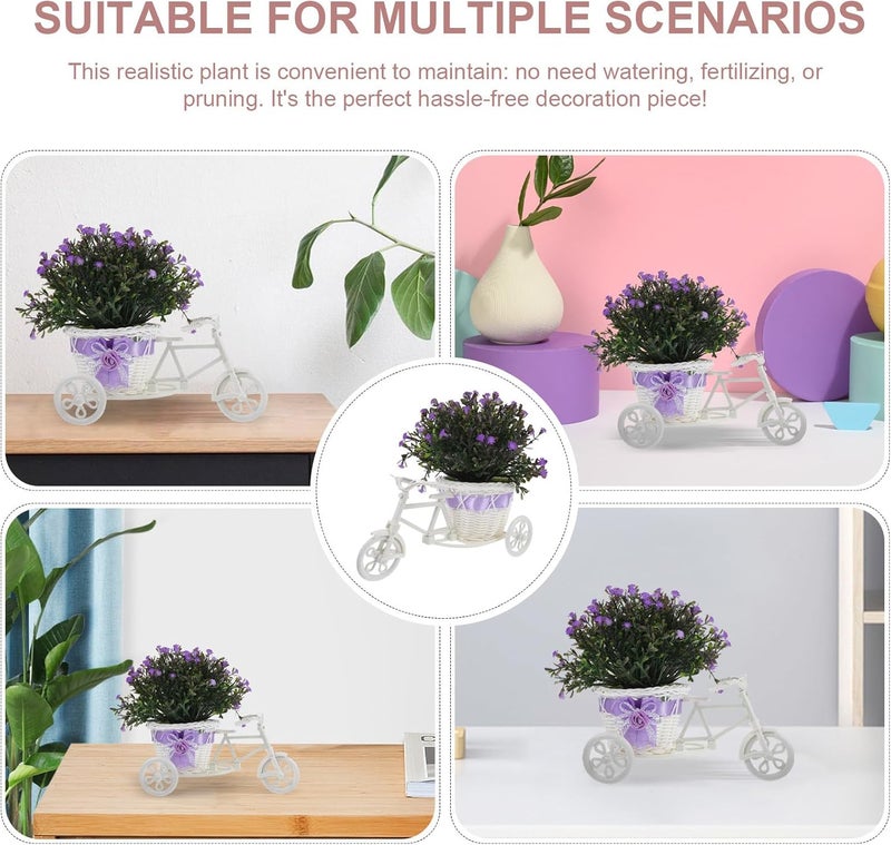 VICASKY Artificial Bonsai Plant with Purple Faux Flowers, Miniature Tabletop Potted Plant Decoration for Home and Office Summer Décor - Image 3