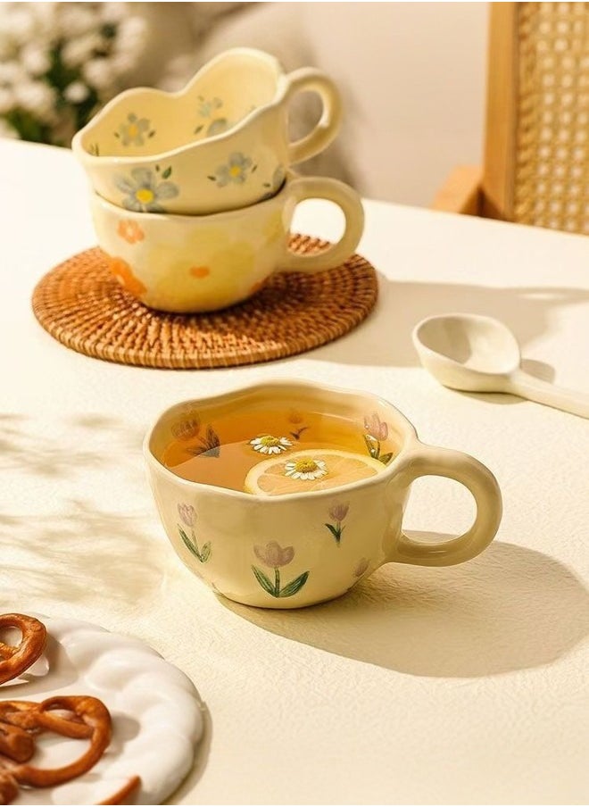 ماركة غير محددة - كوب سيراميك يدوي الصنع على شكل شجرة الكرز، قطعة واحدة، كوب سيراميك مضغوط غير منتظم مصنوع يدويًا، حاوية أساسية لشرب القهوة والشاي، يمكن استخدامه لتزيين المنزل - Image 1