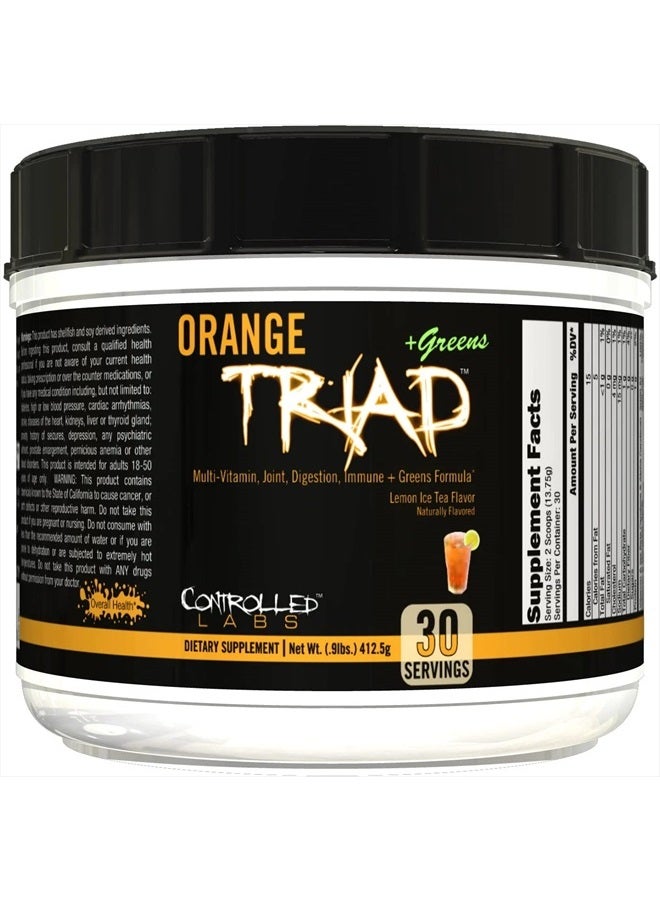 controlled labs Orange Triad Plus Greens for Men and Women, 30 Servings Iron Free Sports Supplement for Overall Health, Multivitamin, Digestion, Immune System, and Joint Health - Image 1