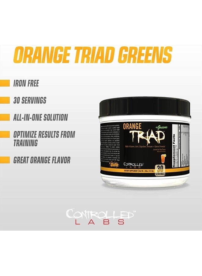 controlled labs Orange Triad Plus Greens for Men and Women, 30 Servings Iron Free Sports Supplement for Overall Health, Multivitamin, Digestion, Immune System, and Joint Health - Image 2